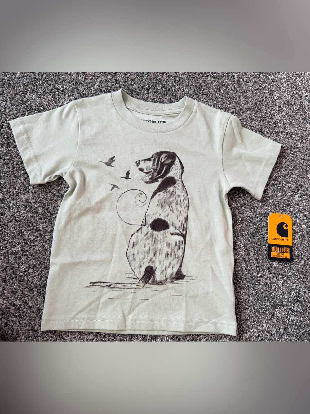 Carhartt kids t-shirt with graphic of a dog with birds, size 2T #kids #carhartt
